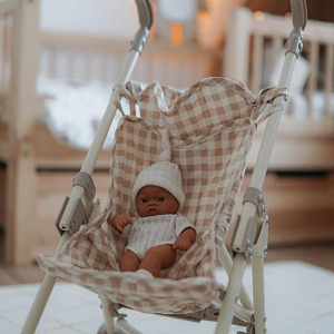 Прогулочная коляска для кукол Mrs. Ertha "Soft Squares", кремовая клетка виши